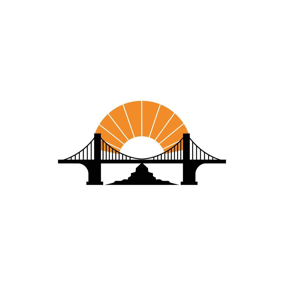 Logo design of a bridge with the sun behind it vector