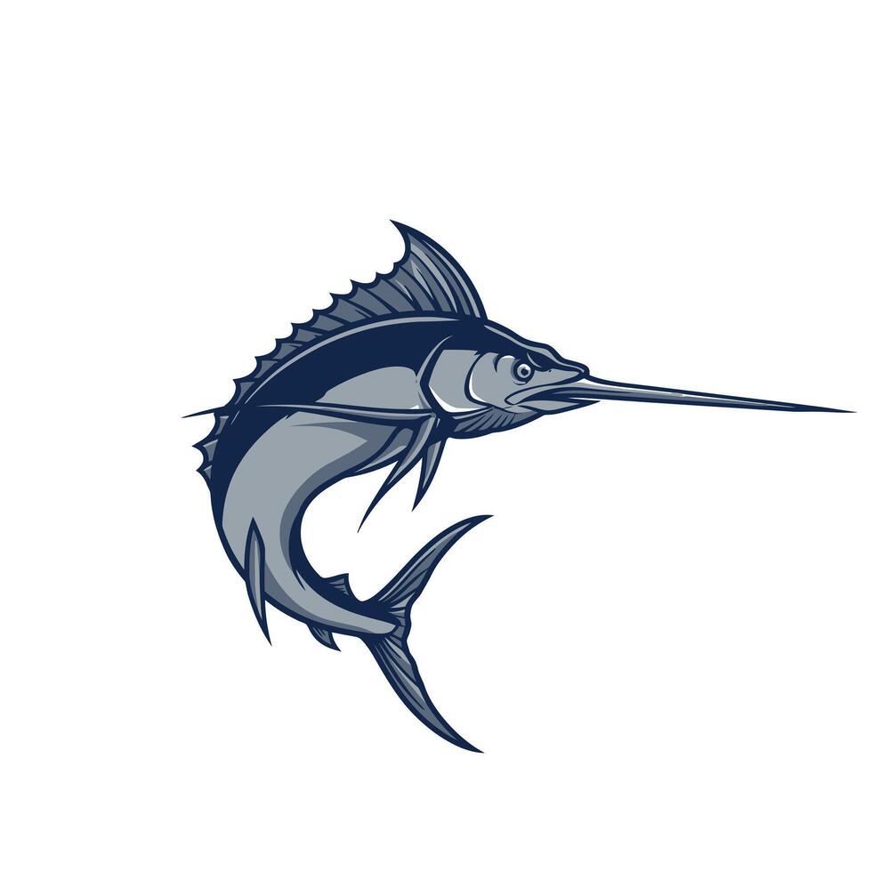 Blue and grey marlin fish logo design vector