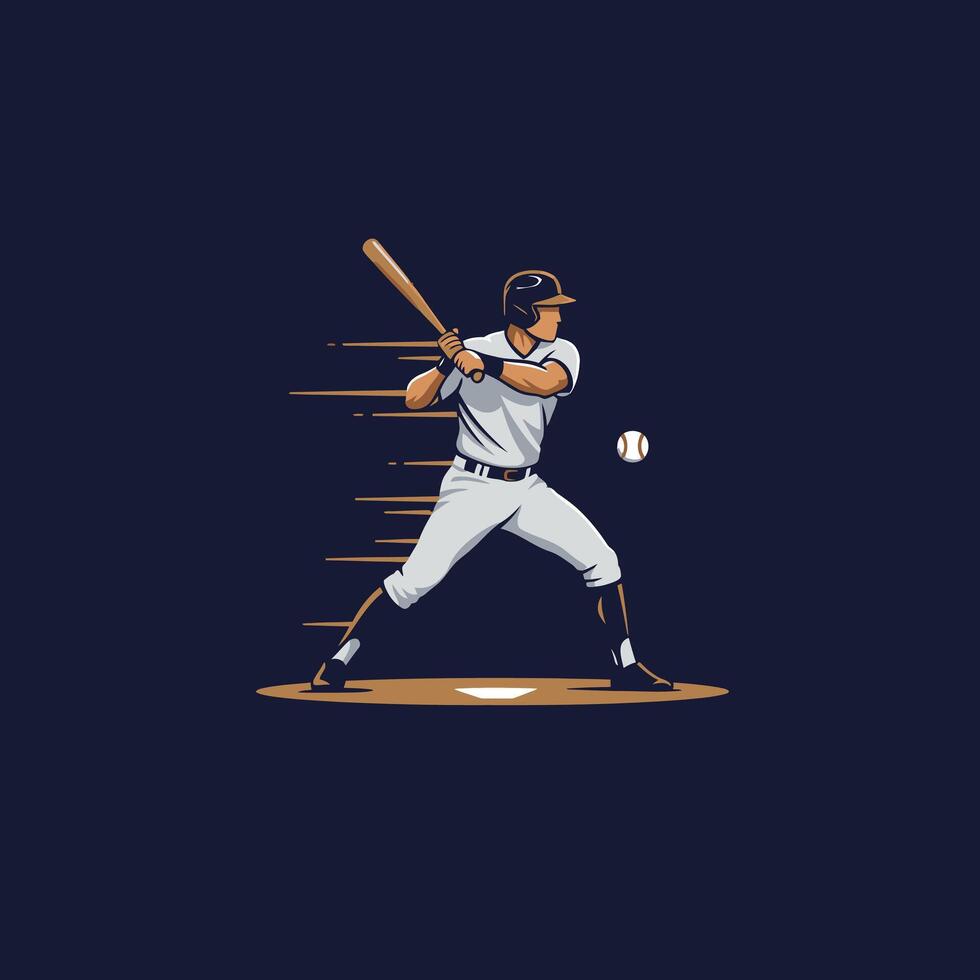 Logo design of a baseball player swinging bat on a dark background vector