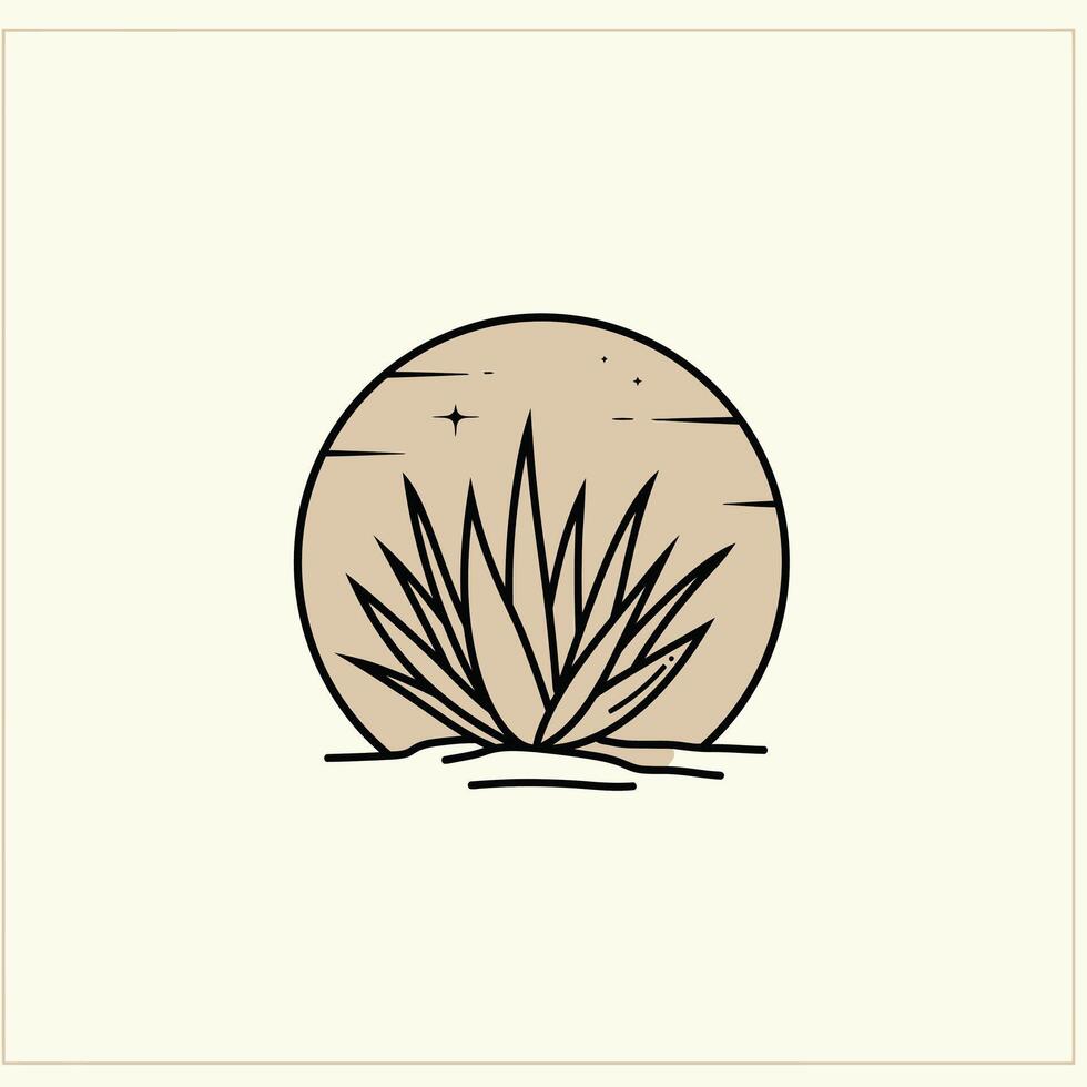 Logo design of a plant in the desert with a moon in the background vector