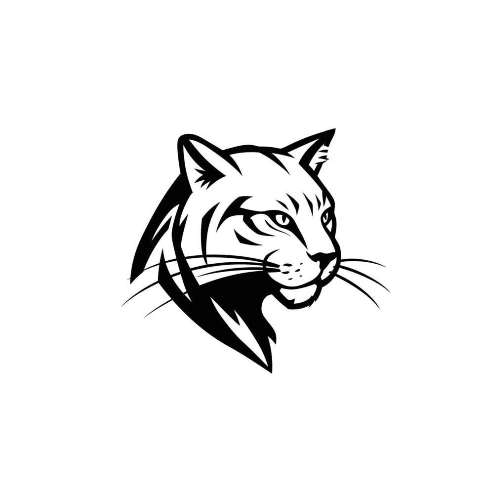 A black and white logo design of a cat head vector