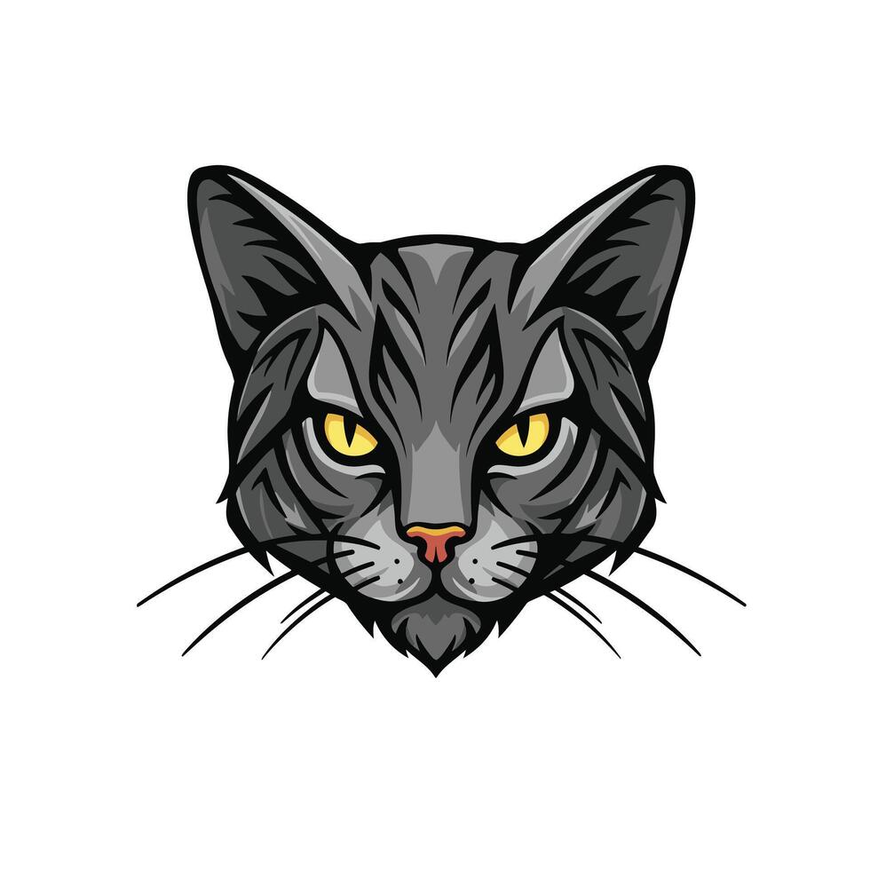 Cat head with yellow eyes logo design vector