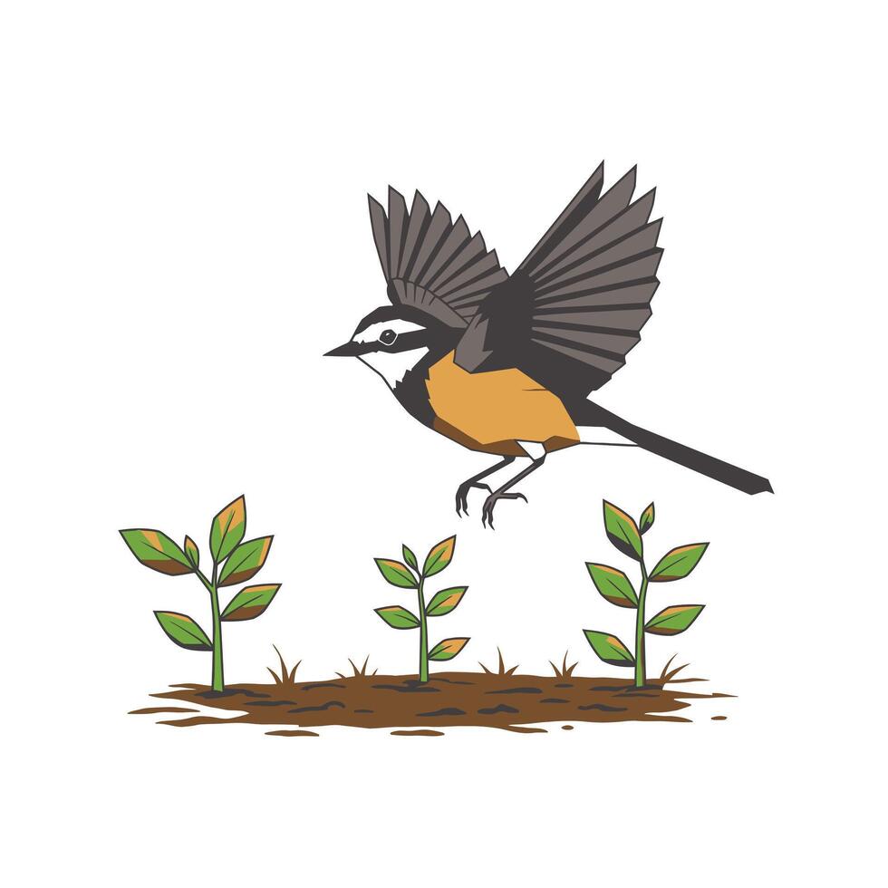 Logo design of a bird flying over plants with leaves vector