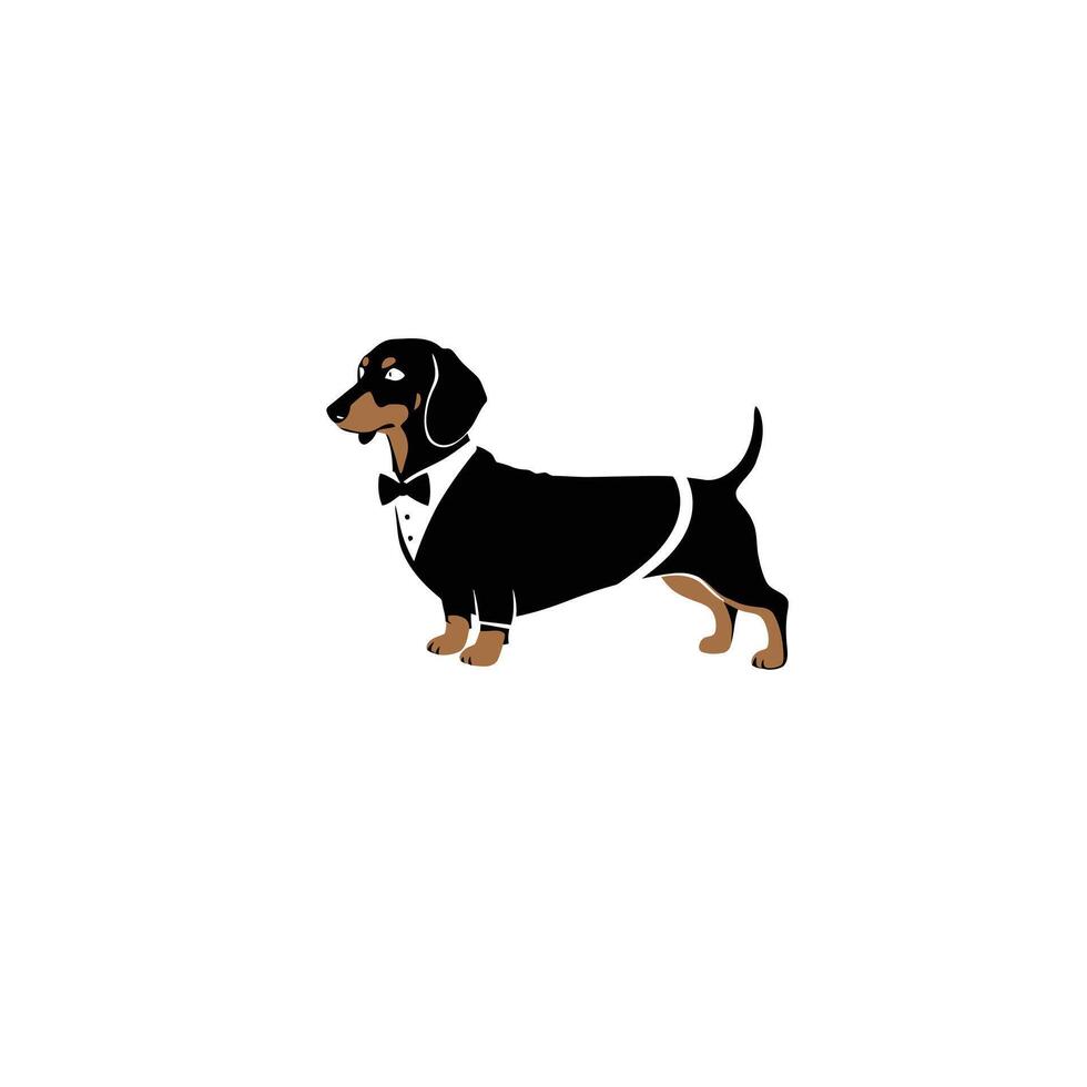 Cartoon dachshund wearing a bow tie logo design vector