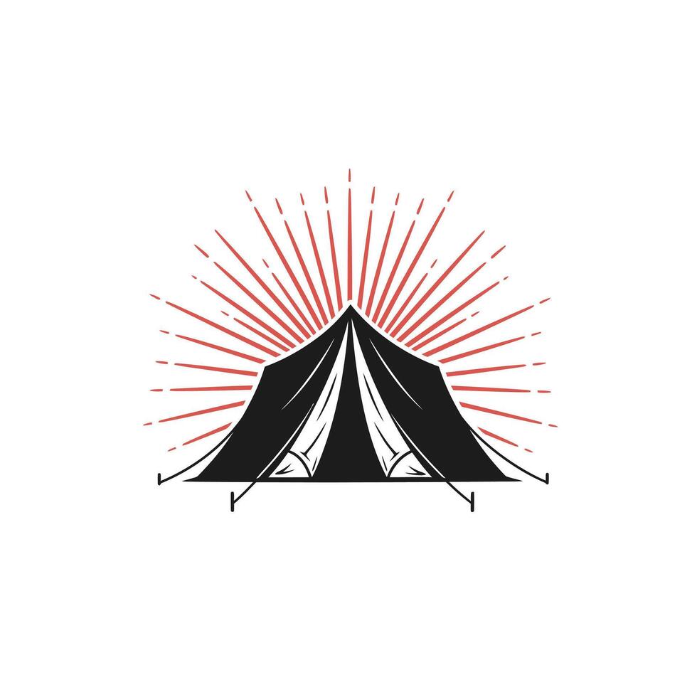 Logo design of a tent with red sunburst on it vector