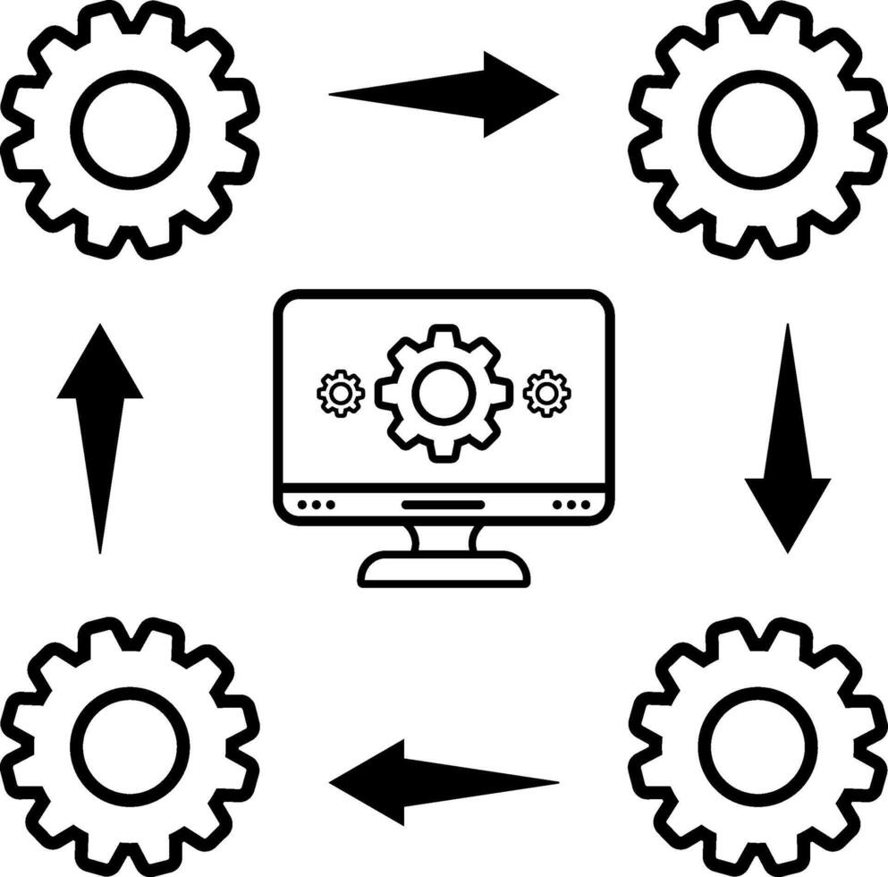 Workflow icon with Industrial process automation. Business workflow system with gear and computer vector