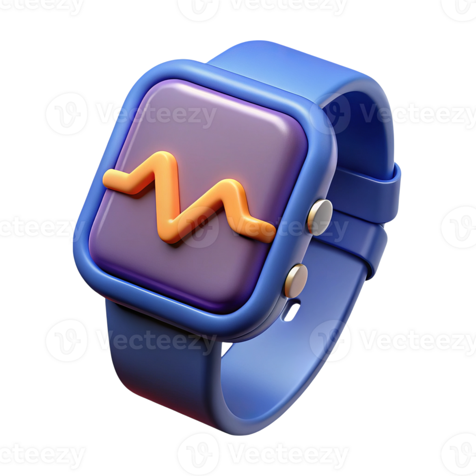 3d render smartwatch heart rate monitor icon isolated on transparent background png