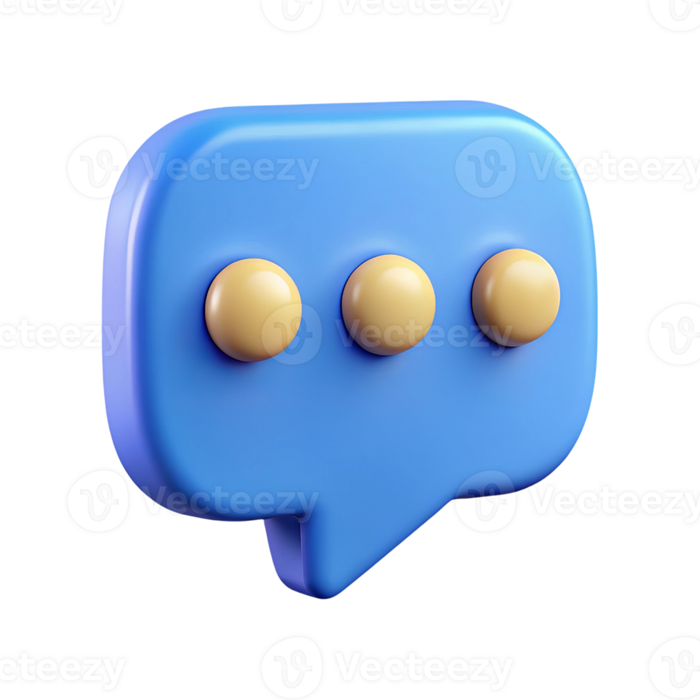 3d render blue speech bubble chat icon isolated on transparent background png