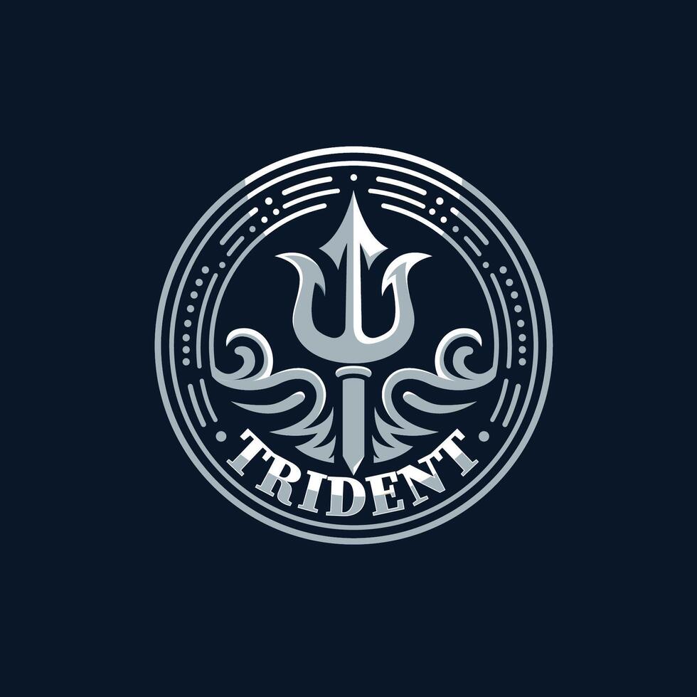 Trident logo with circle shape and water element vector