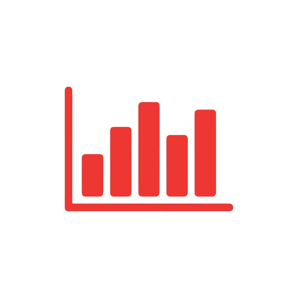 Red bar graph icon illustration on white background depicting growth and data vector