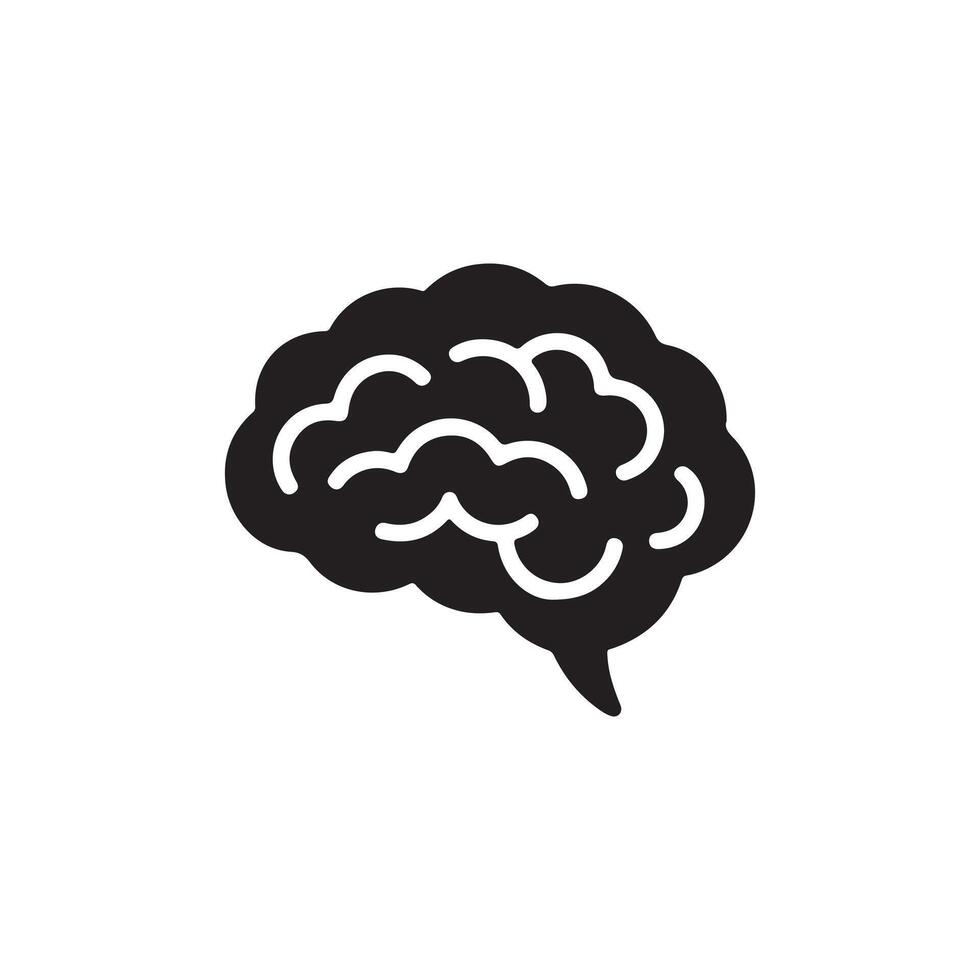 Human brain icon in solid black, side view, on white background illustration vector
