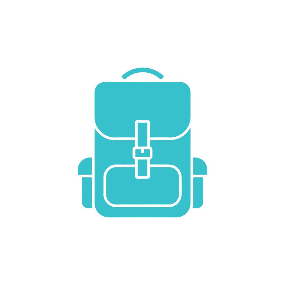 Turquoise backpack outline icon design on a clean, simple white background for travel vector