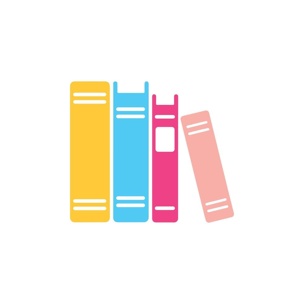 Colorful books illustration in yellow, blue, pink, and peach on white background vector