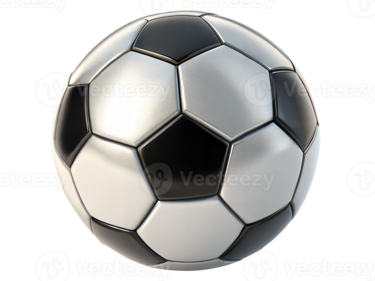 Realistic soccer ball with black and white panels on transparent background png