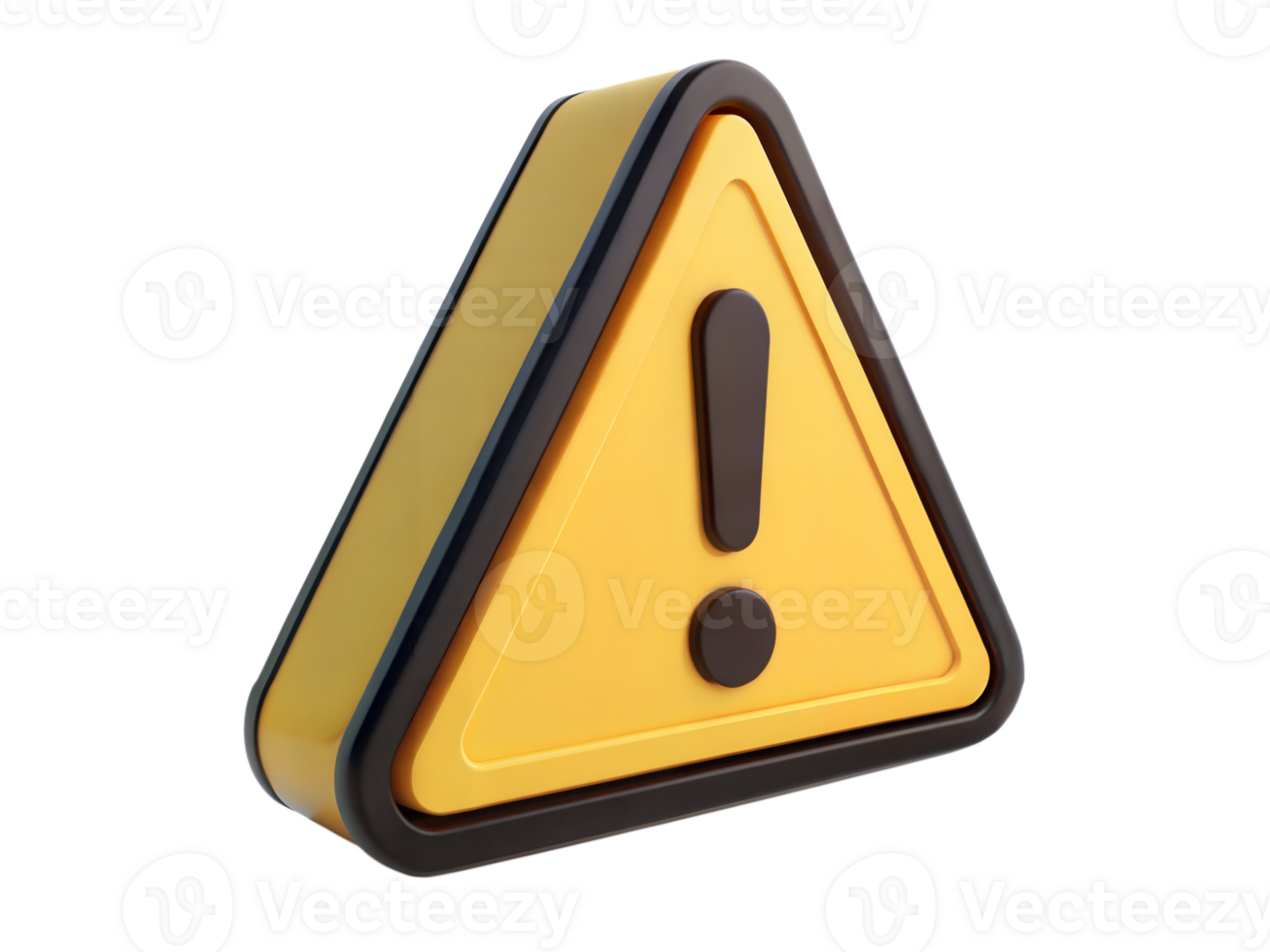 3D Rendered Yellow Warning Sign with Exclamation Point on Transparent Background png