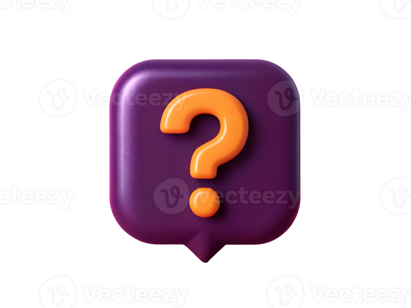 3D Question Mark Icon on Purple Speech Bubble on Transparent Background png