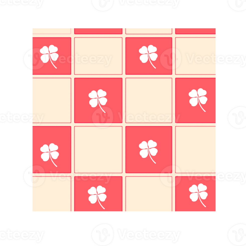 Red and Cream Checkerboard with White Lucky Clovers png
