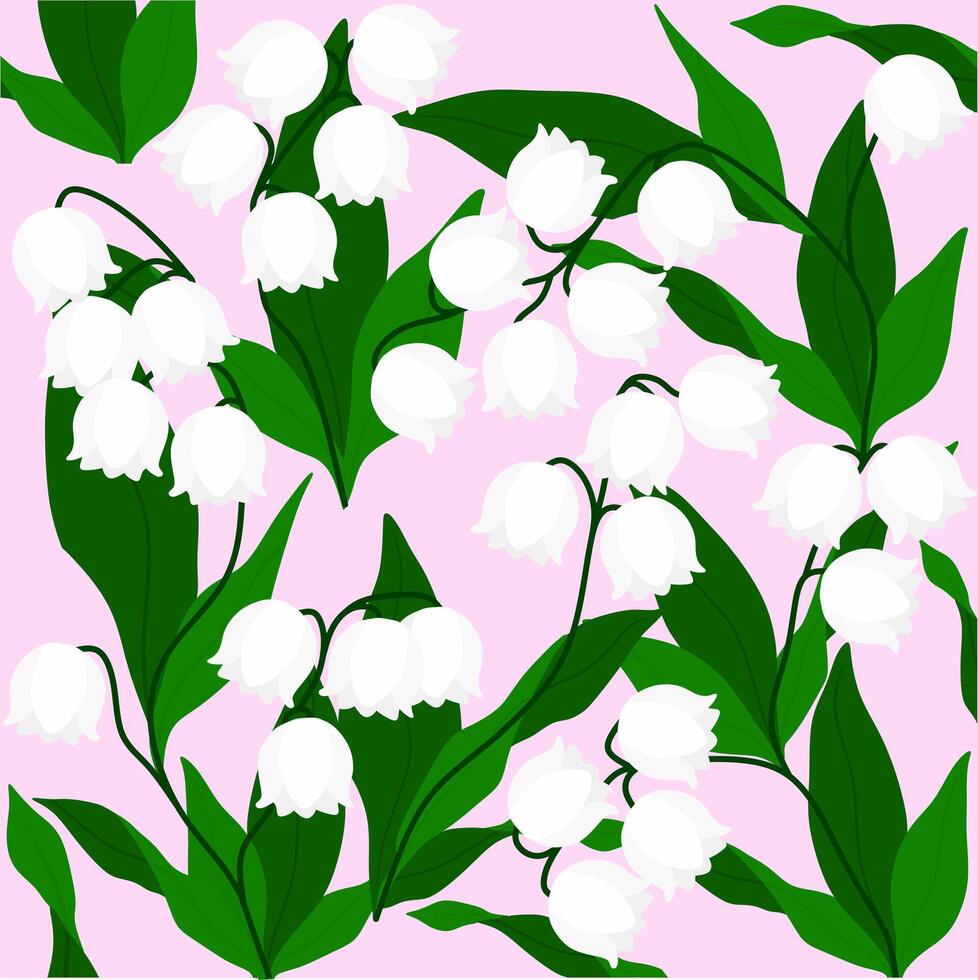 Seamless White Lily of the Valley Botanical Pattern vector