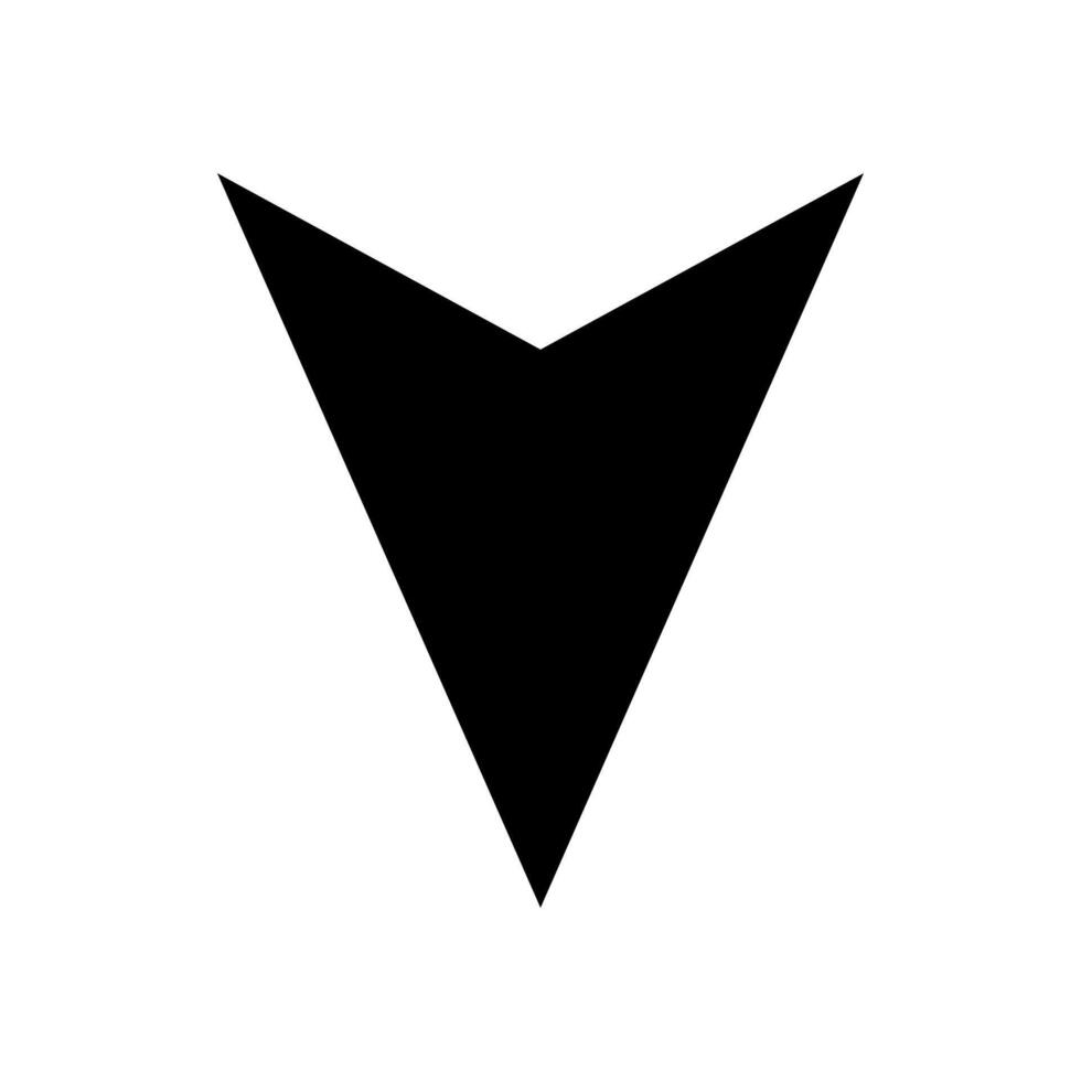 A black arrow that points downwards on a white background surface vector