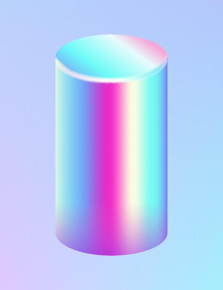 3d holographic geometric primitive shape. Glossy holographic geometric shape. Iridescent trendy design, thin film effect. vector