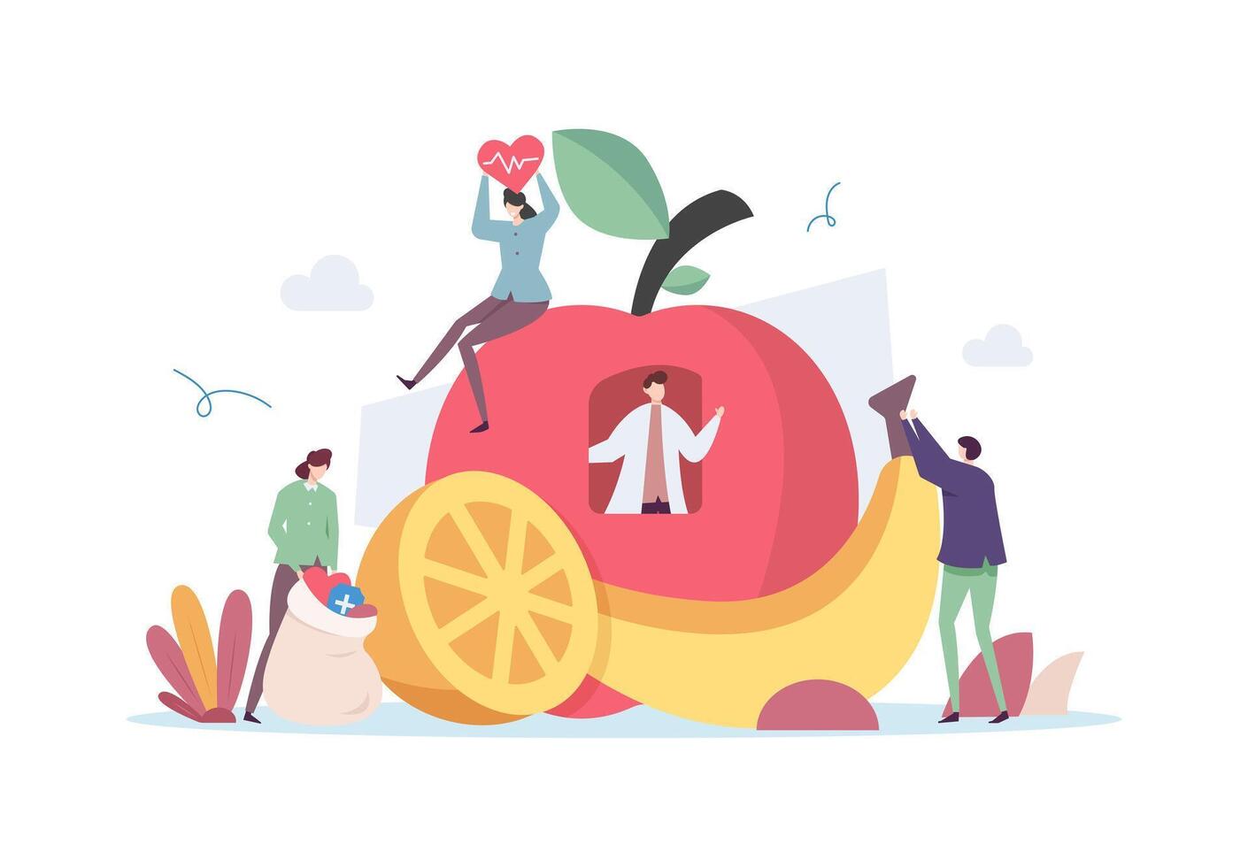 Healthy Organic Diet Nutrition Illustration Concept Showing nutrition expert suggesting healthy diet to patient, Suitable for landing page vector
