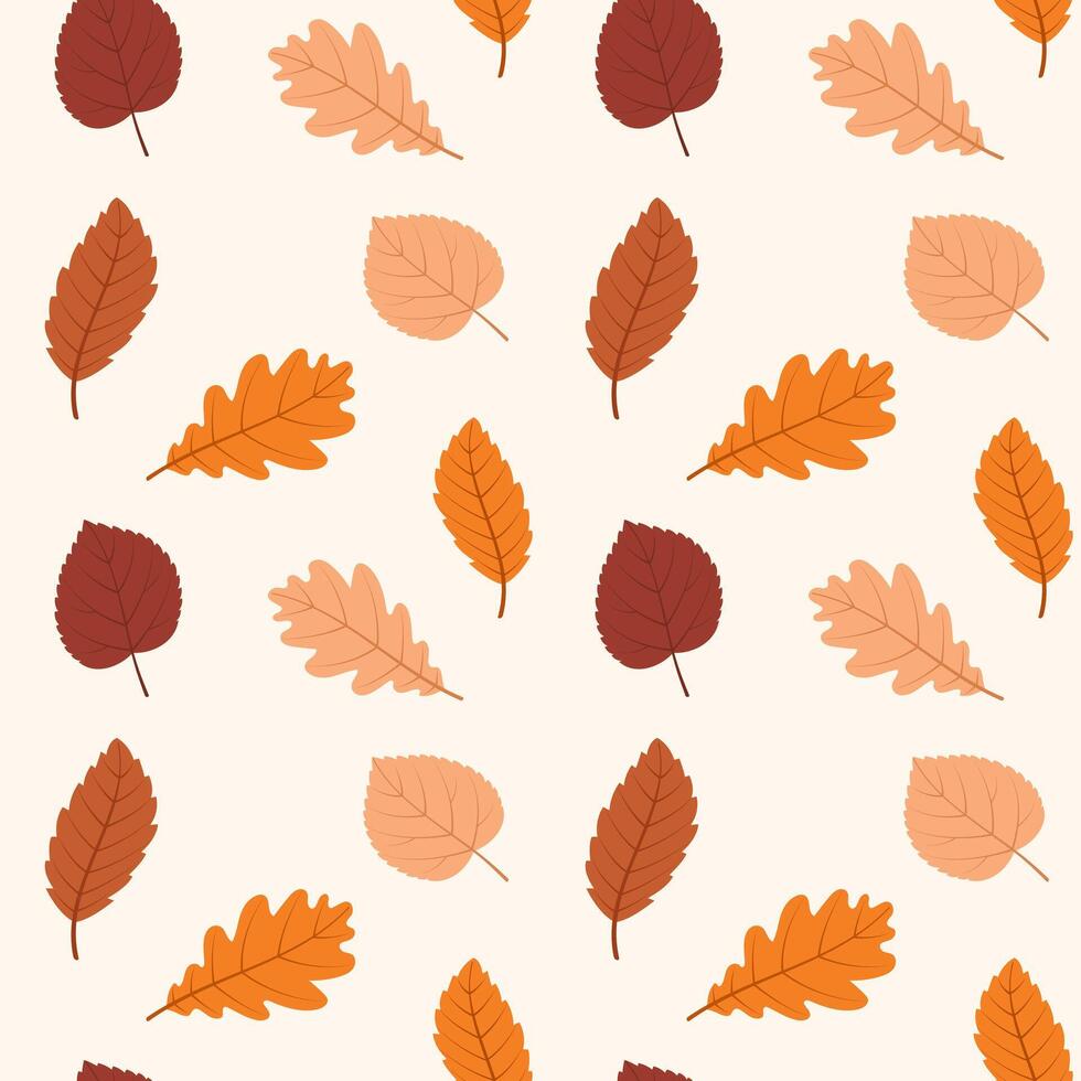 Seamless repeating pattern of autumn leaves on a white background. illustration. vector