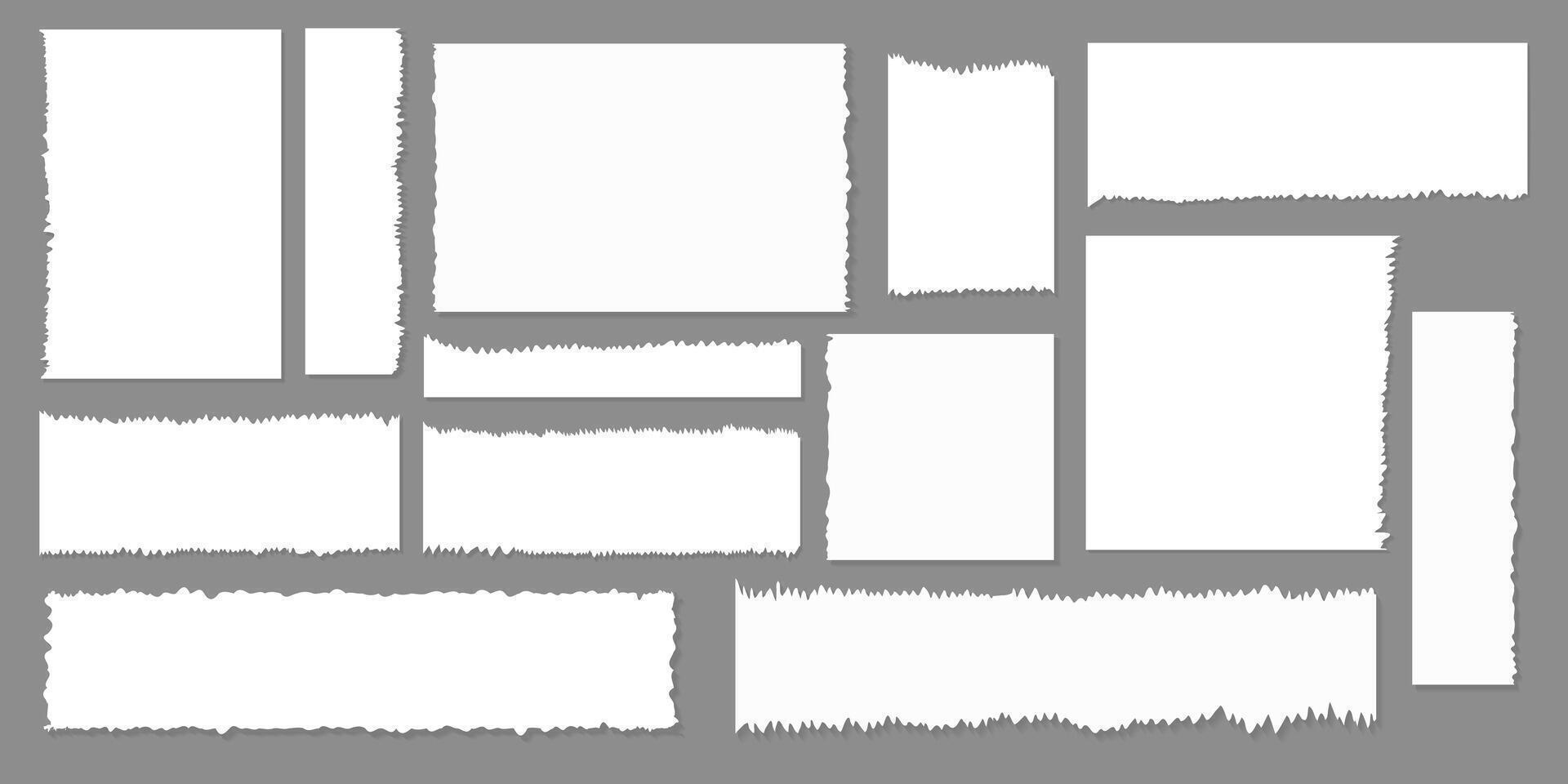 White realistic torn paper pieces collection. Torn notepad page or note. illustration. vector