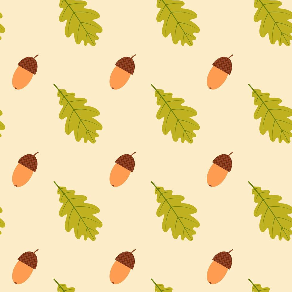 Seamless repeating pattern of acorns and oak leaves. illustration. vector