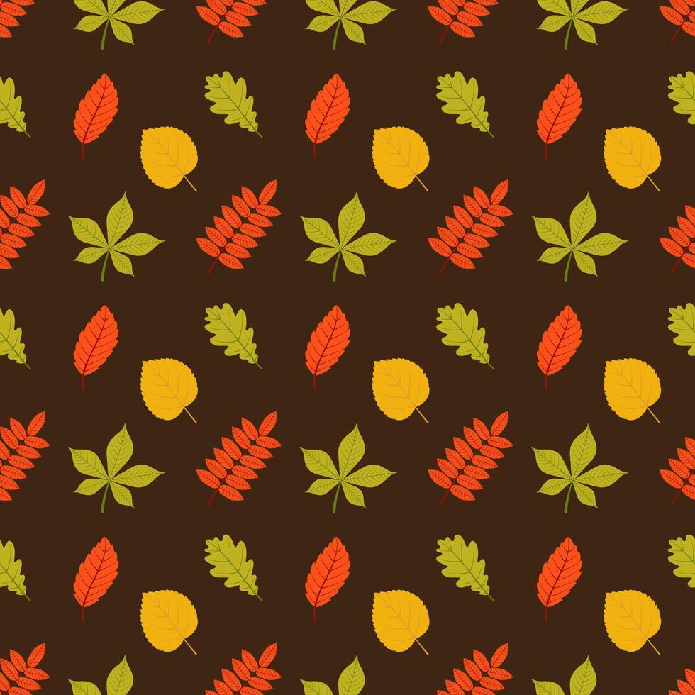 Seamless repeating pattern of autumn leaves on a dark background. illustration. vector
