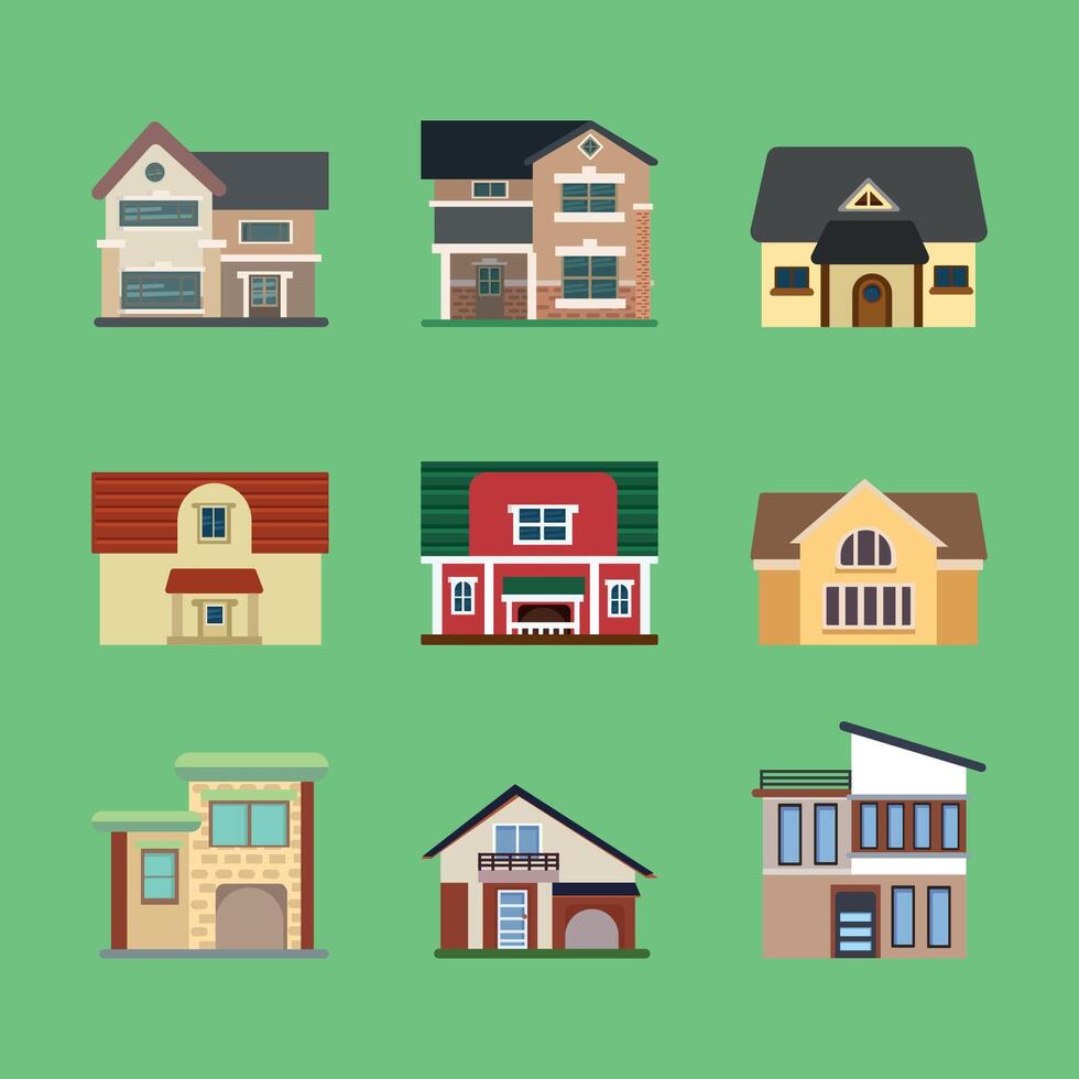 Collection of modern house illustrations vector