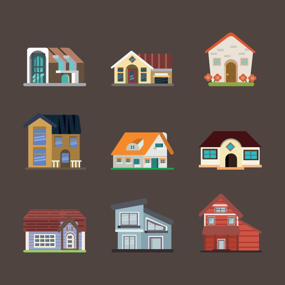 Colorful cartoon houses collection vector
