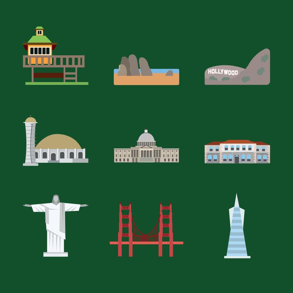 Illustration of famous global landmarks vector