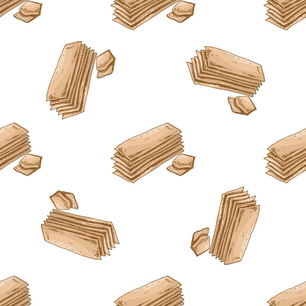 Hand drawn vintage seamless pattern of crispbread stack in engraving style, isolated illustration vector