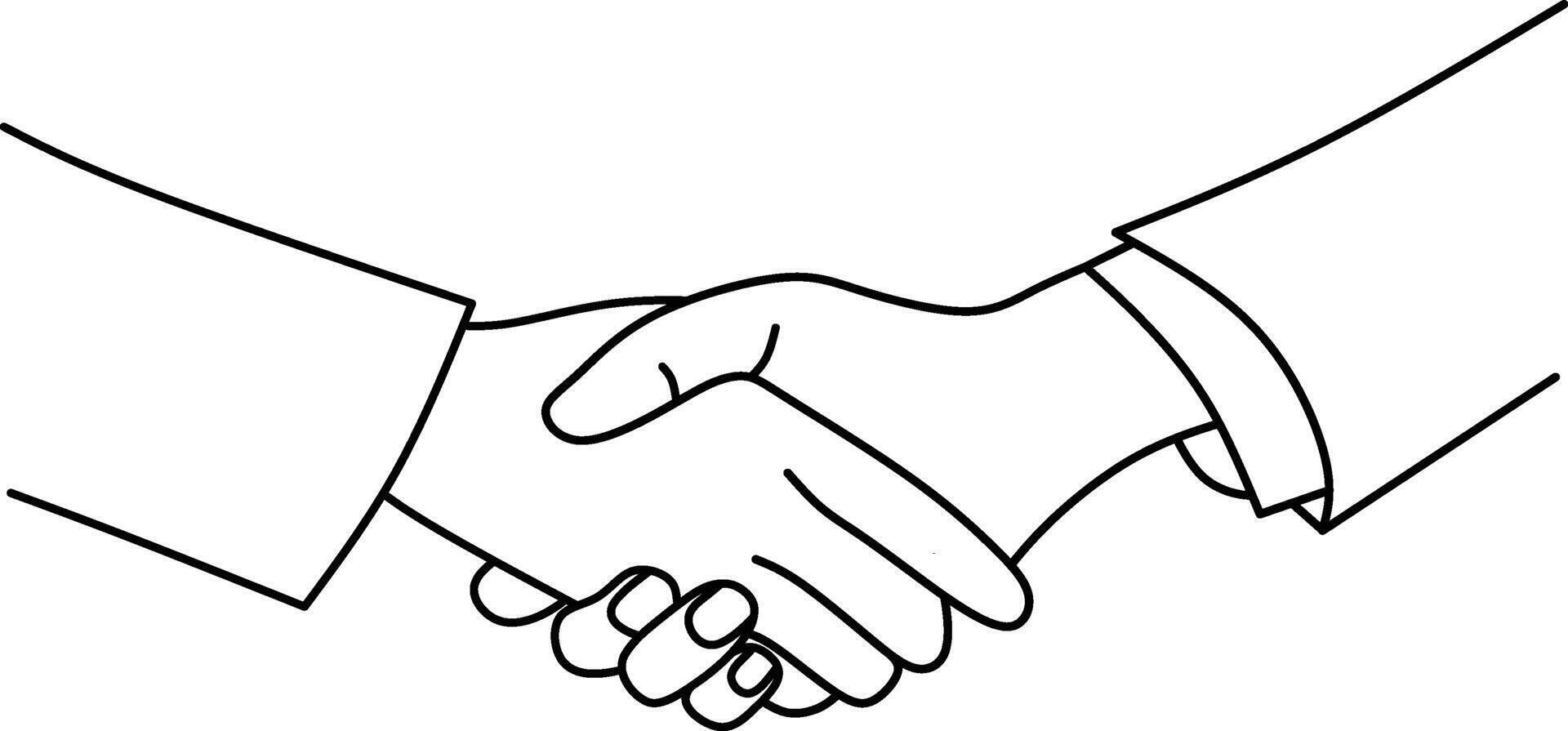 Outline illustration of two people shaking hands, symbolizing professionalism, teamwork, and collaboration vector