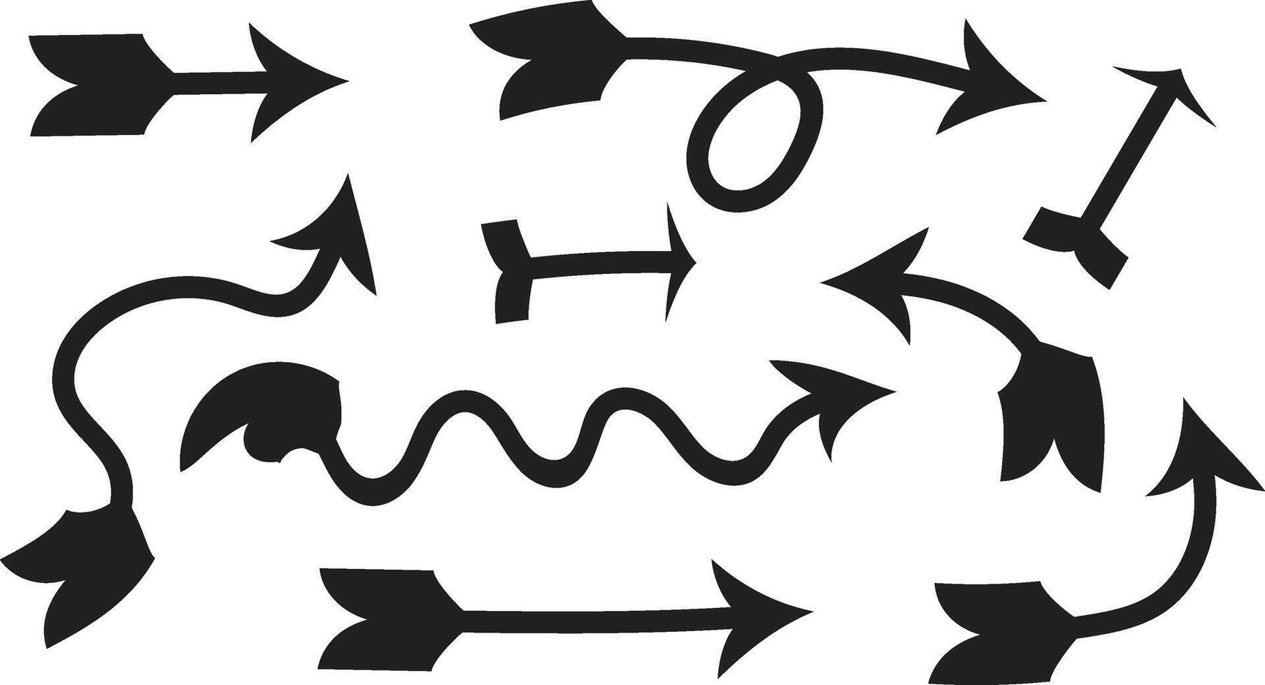 Set of Varied Black Arrows with Curved, Wavy, and Twisted Designs vector