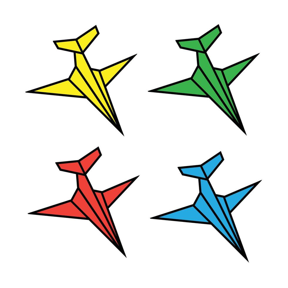 Colorful Origami Style Airplanes in Yellow, Green, Red, and Blue vector