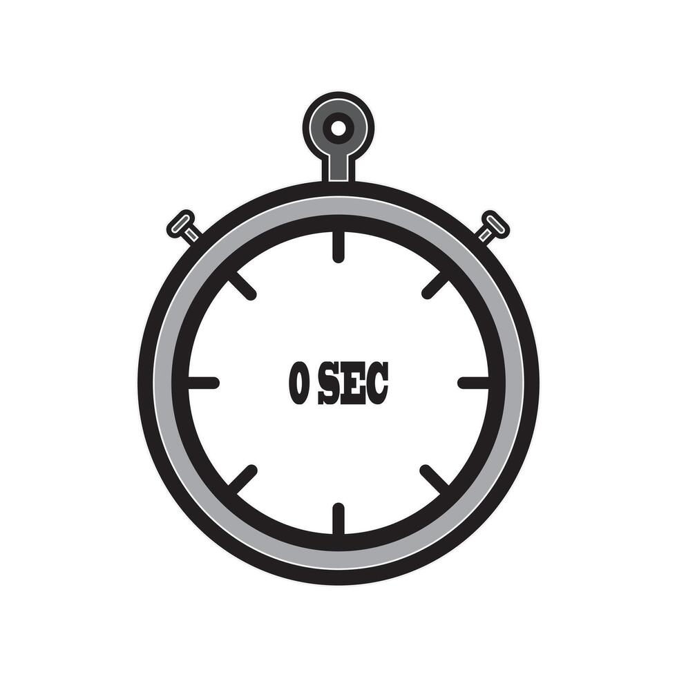 Illustration of a Stopwatch Displaying Zero Seconds in Silver and Black. vector
