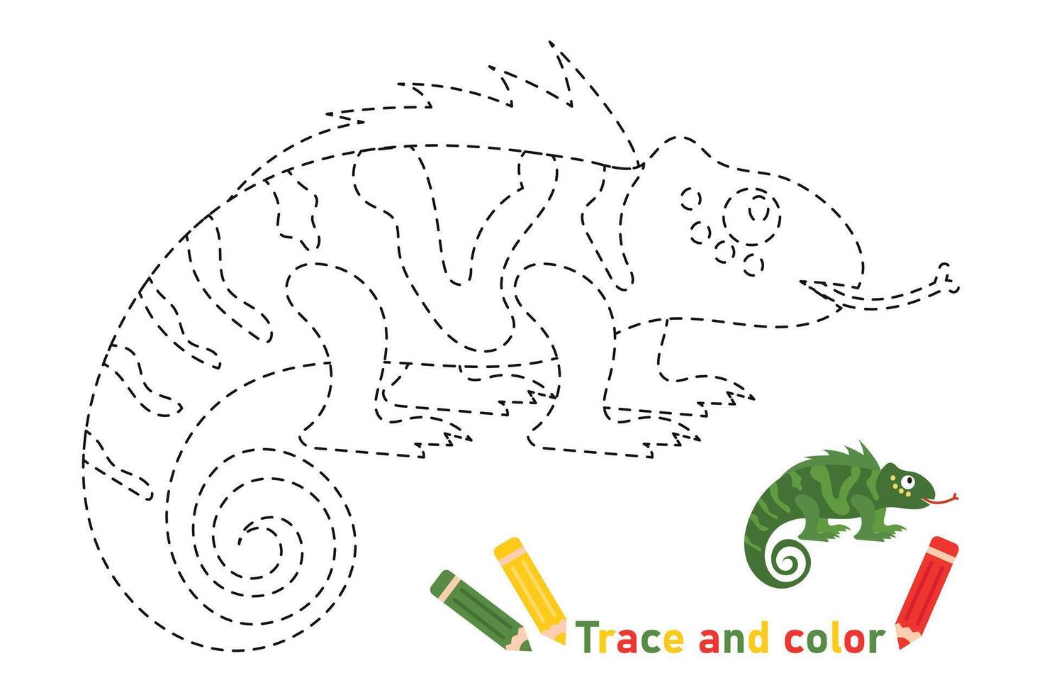 Chameleon coloring page, tracing for kids. illustration of african reptile for print vector