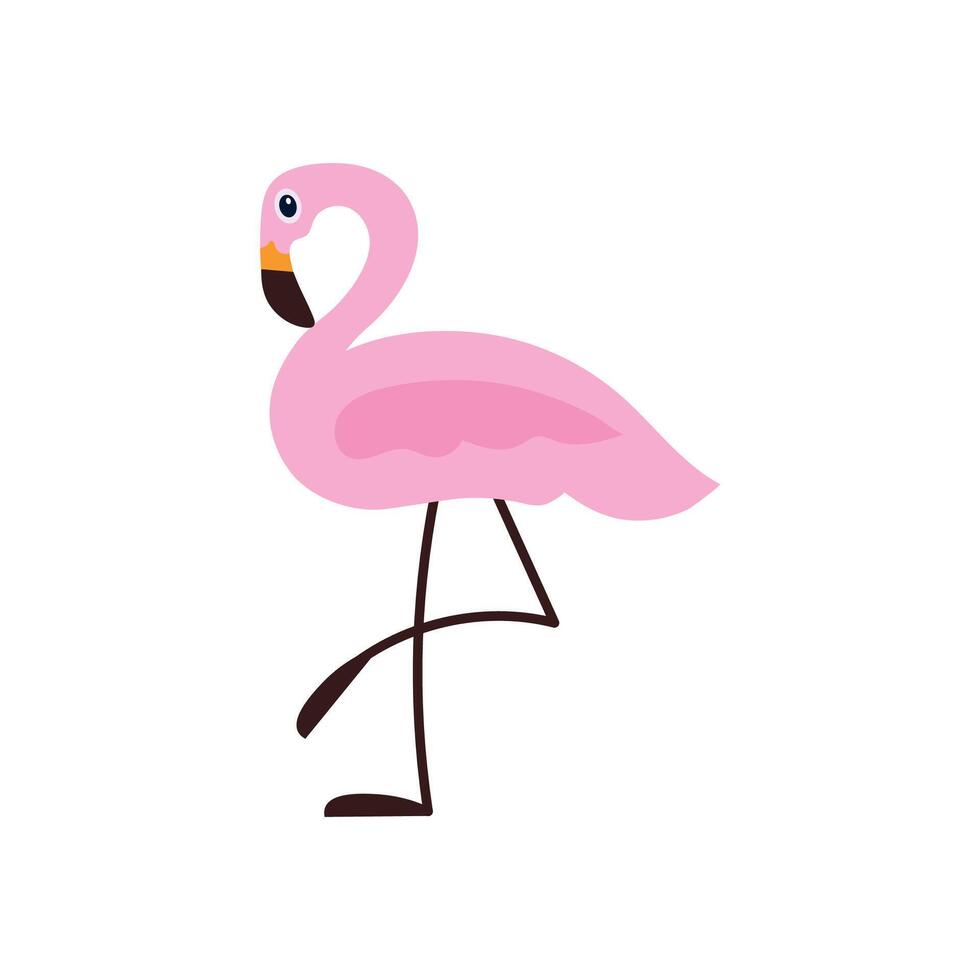 Flamingo pink. flat style illustration of pink bird with raised leg. Colored icon vector