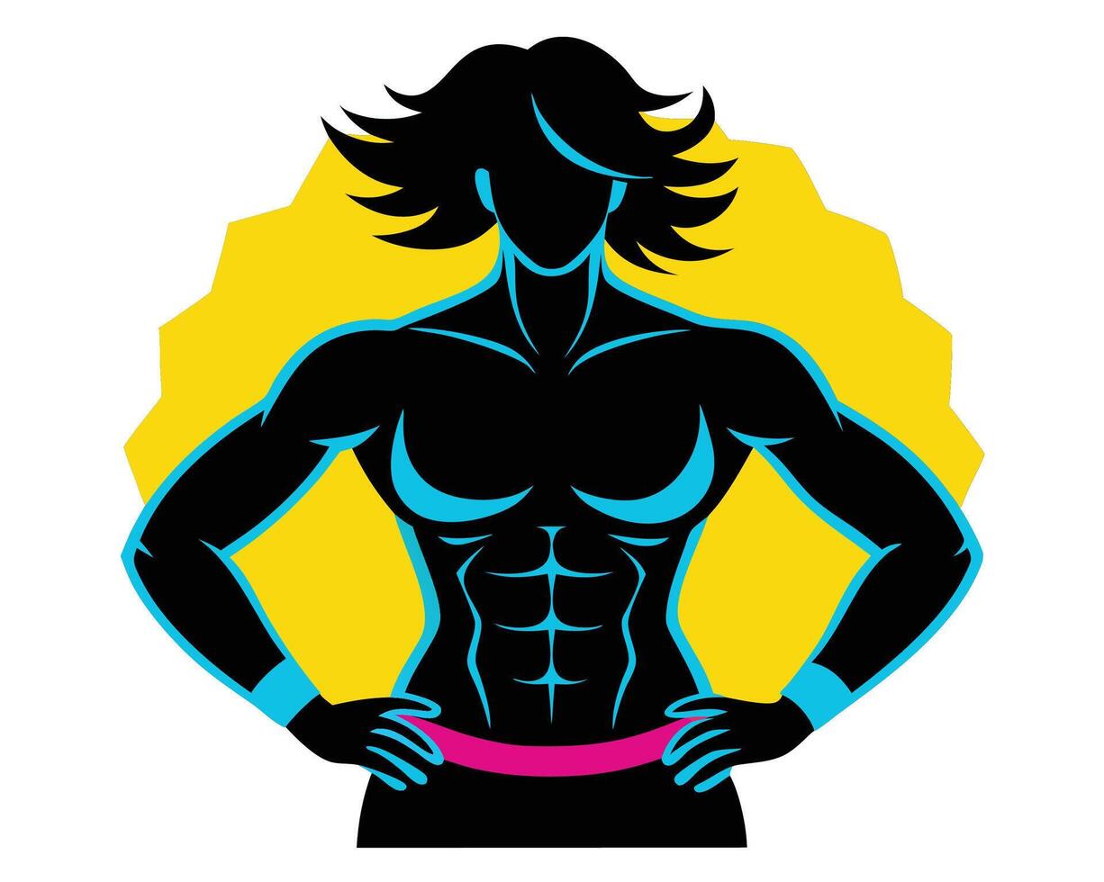 Silhouette of muscular bodybuilder with pop art flair vector