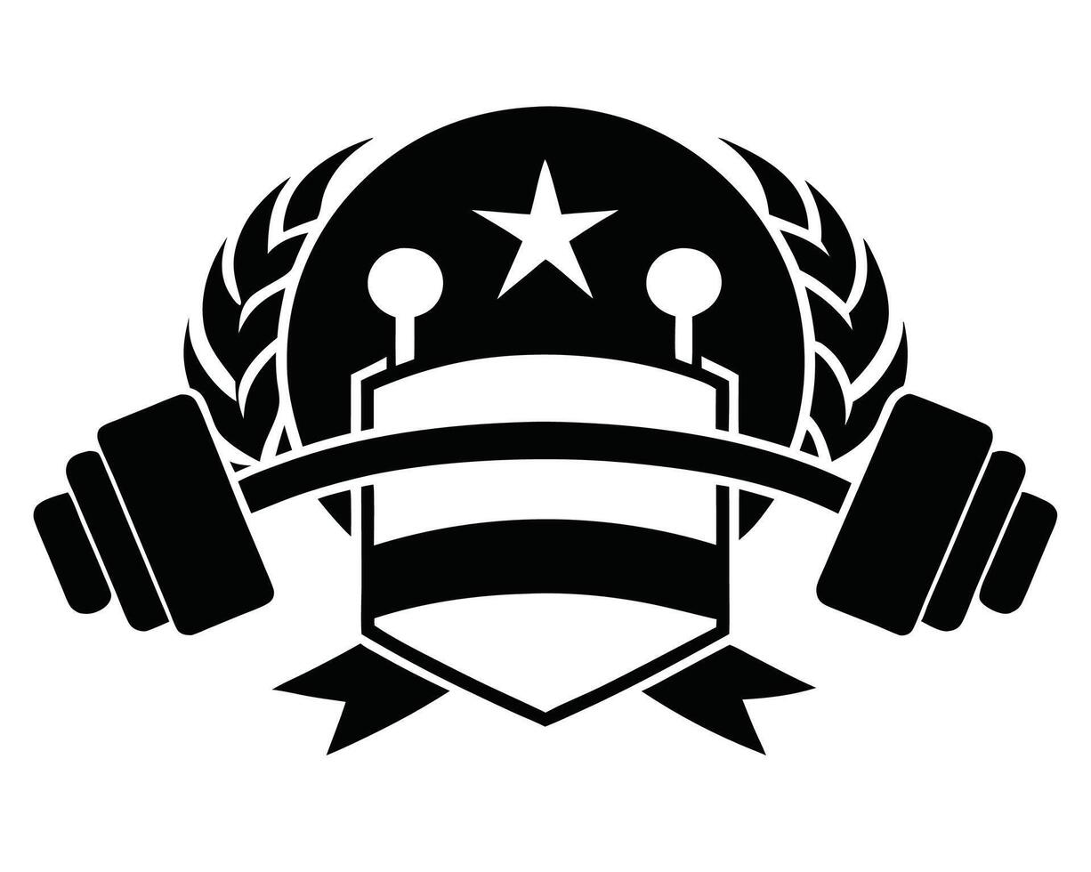Fitness gym badge with barbell and star vector