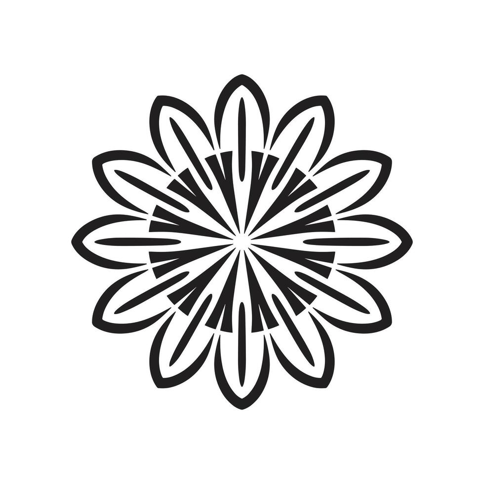 Black and White Floral Mandala Design Circular Symmetrical Pattern Graphic Element vector
