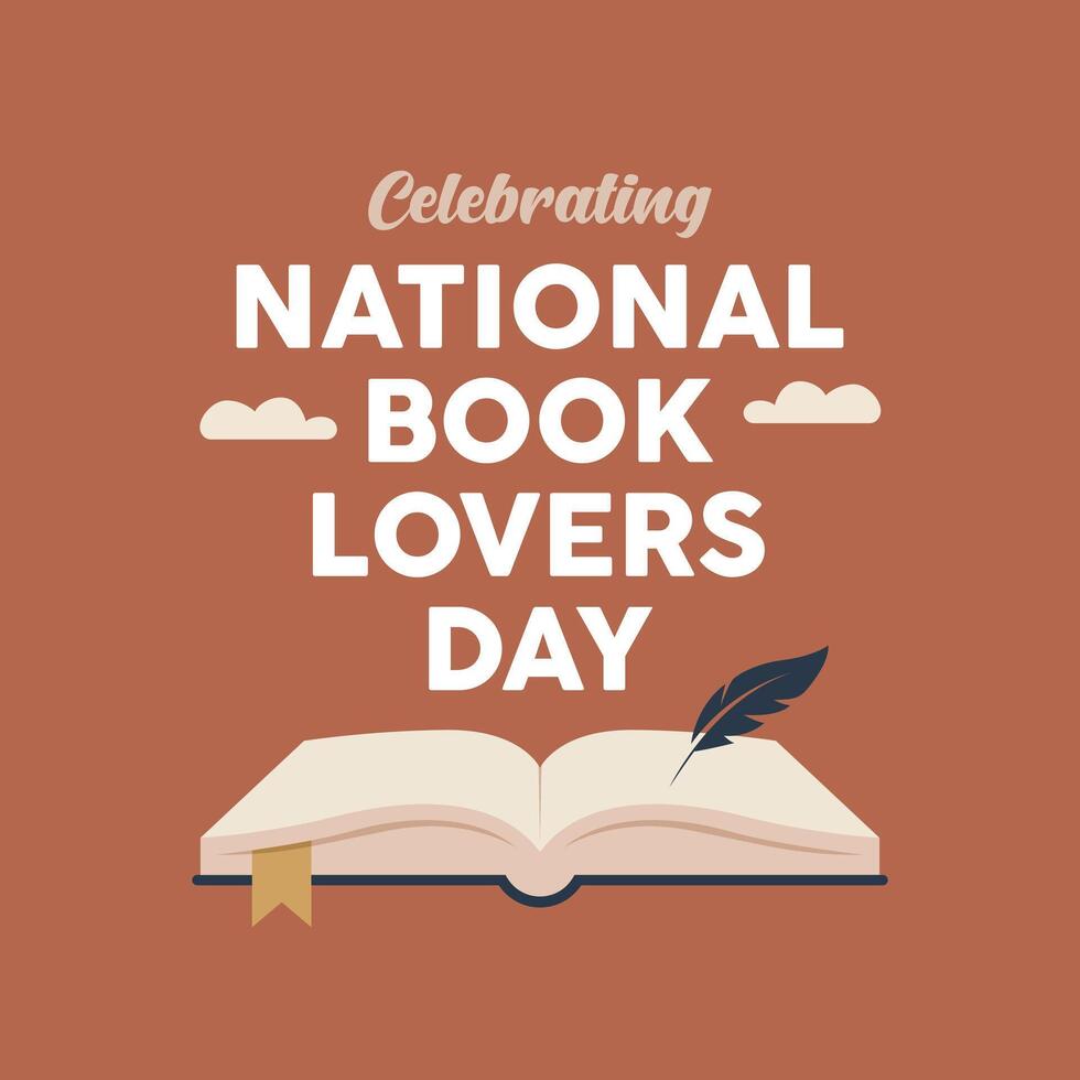 Celebrating National Book Lovers Day Open Book Beige Pages Quill Terracotta Background reading vector