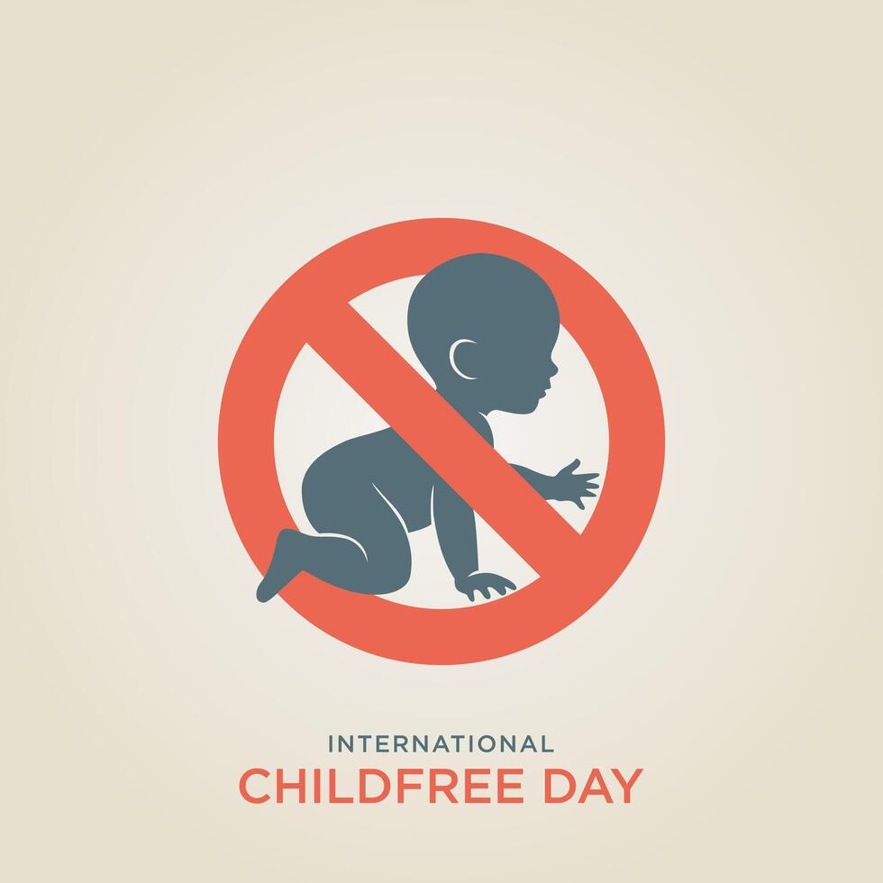 Beige Background Coral Text Typography Minimalist Graphic International Childfree Day Baby vector