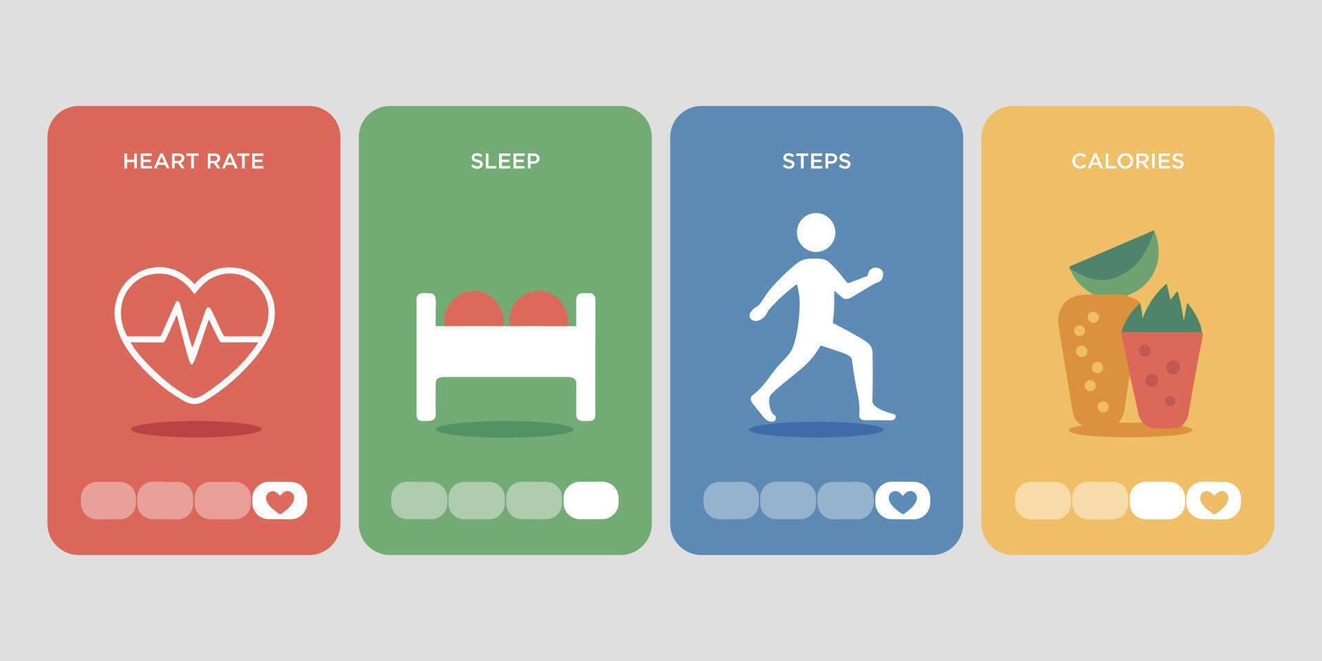 Flat Dashboard U I Infographic Health Tracking Icons Heart Rate Sleep Steps Calories Vibrant vector