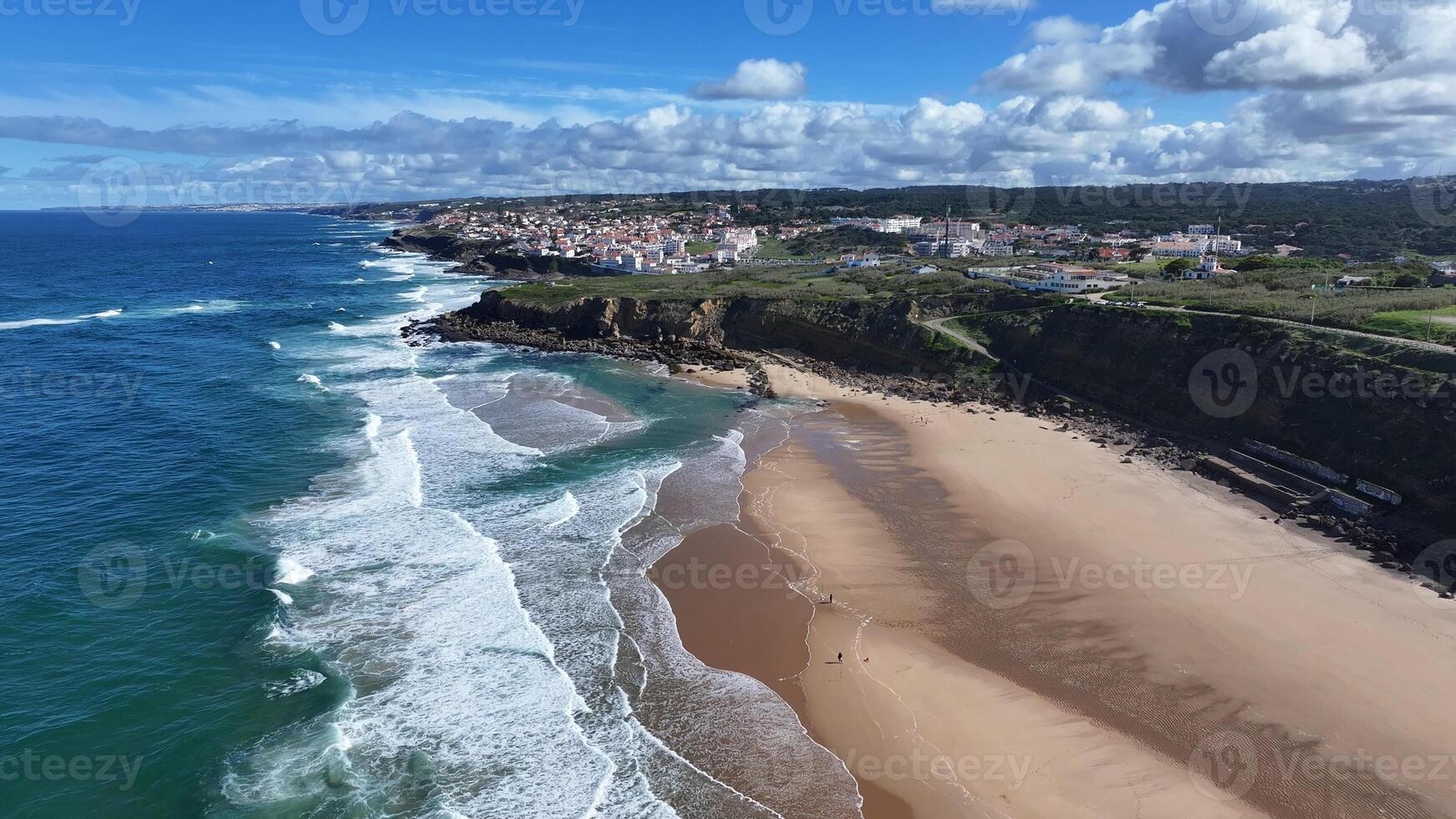 High Angle of Big Beach at Sintra in Lisbon District Portugal.. Stunning Background. photo