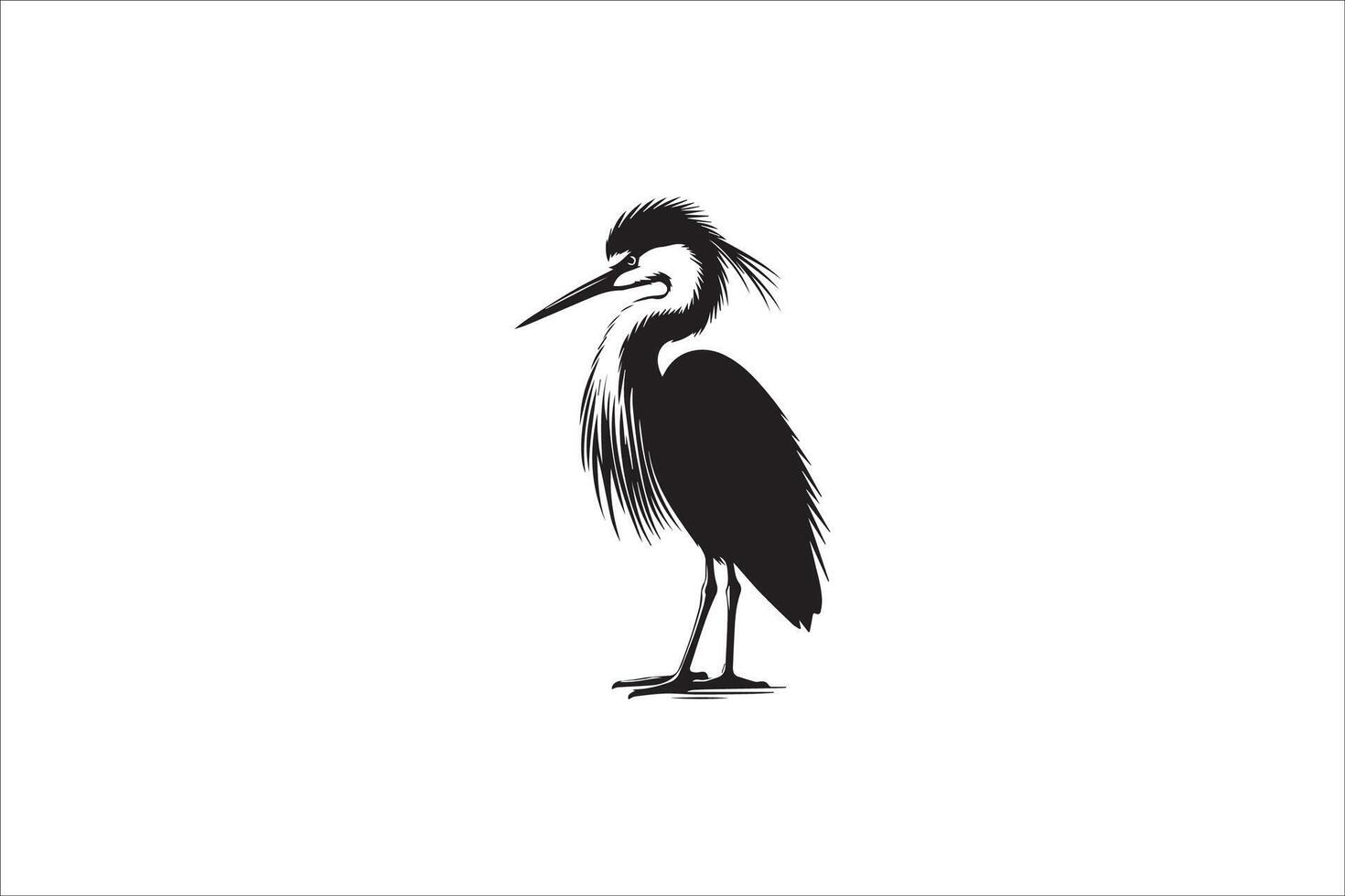 A black and white drawing of a heron vector