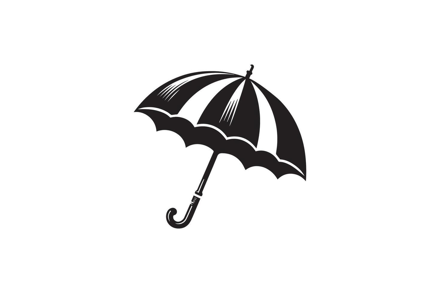 An umbrella is shown in black and white vector