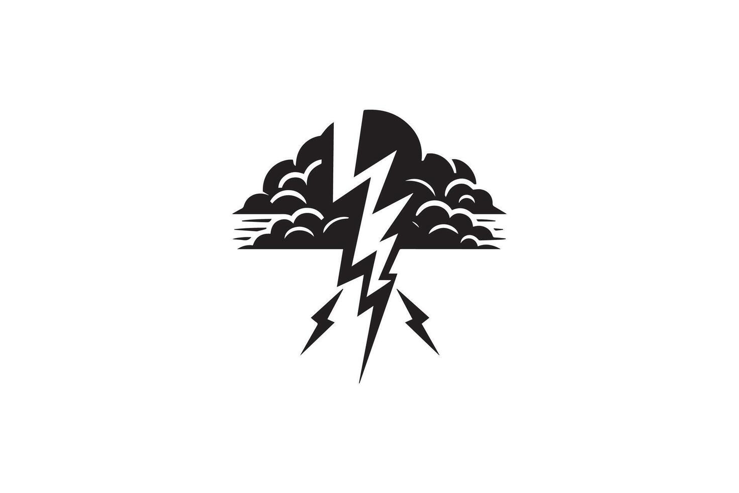 A black and white logo with lightning and clouds vector