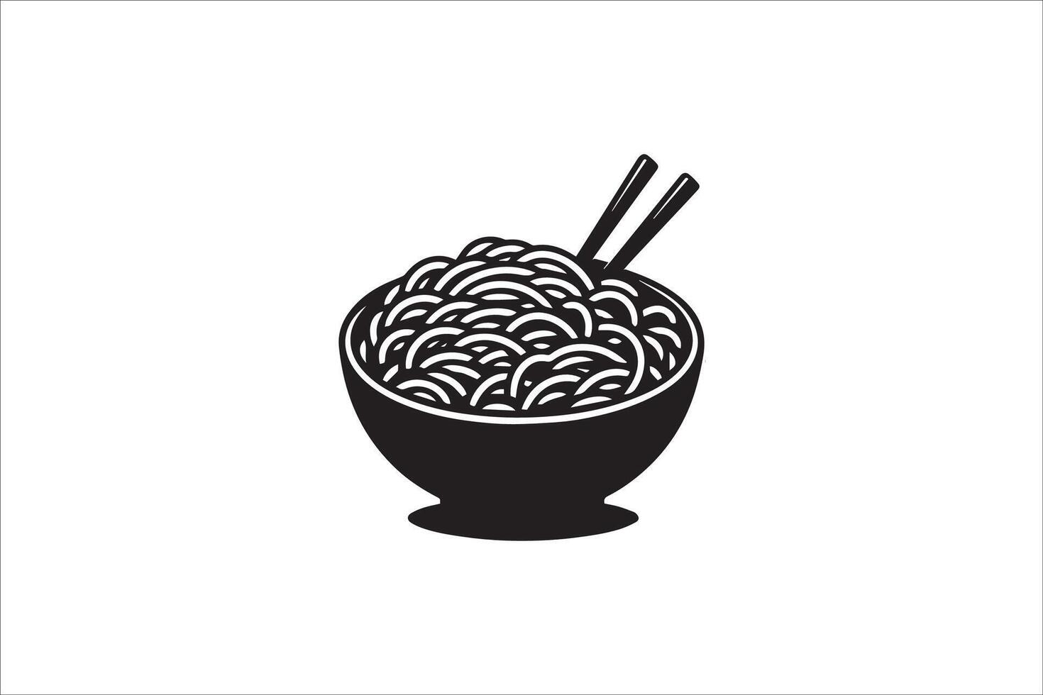 A black and white illustration of noodles in a bowl vector